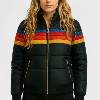 Striped Zip Front Puffer Jacket