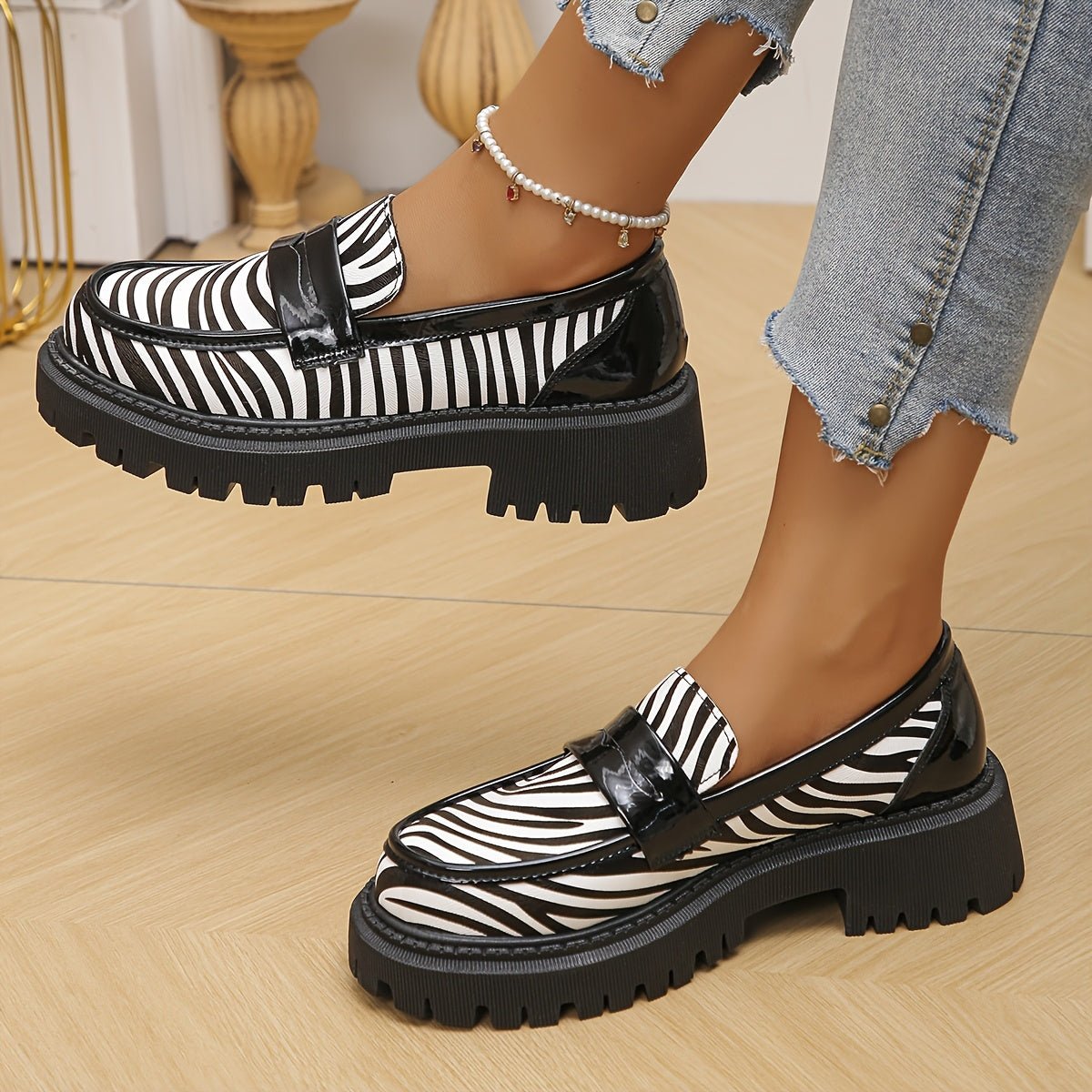 Bold Zebra Slip On Loafers