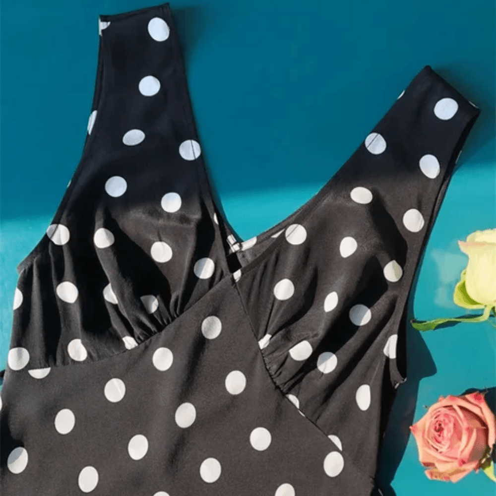 Deep V Polka Dot Silk Maxi Dress