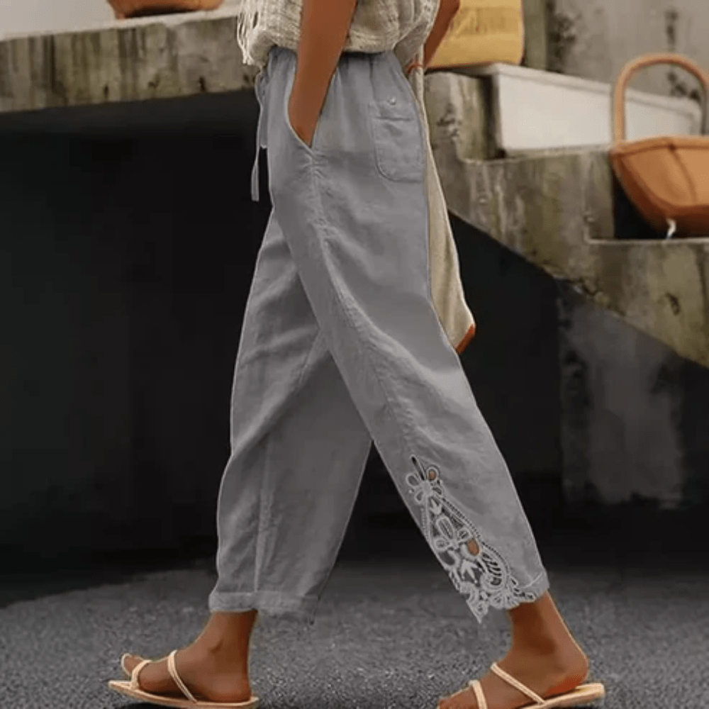 Breezy Lace Trim Cropped Pants