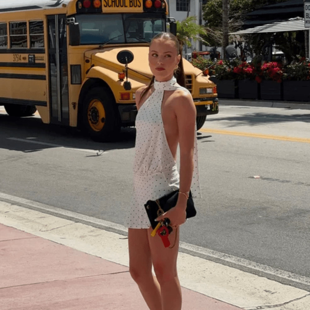 Spotted Halter Mini Dress Backless