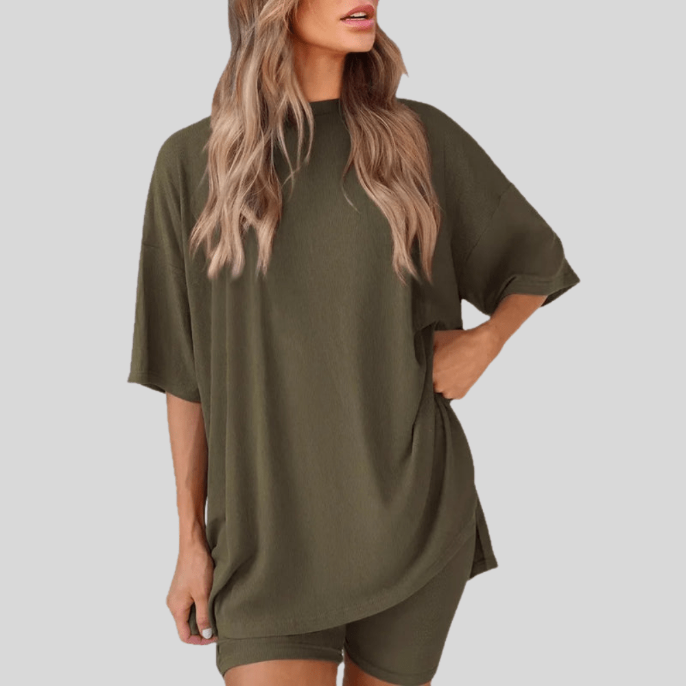 Loose Short Sleeve Top And Shorts Set