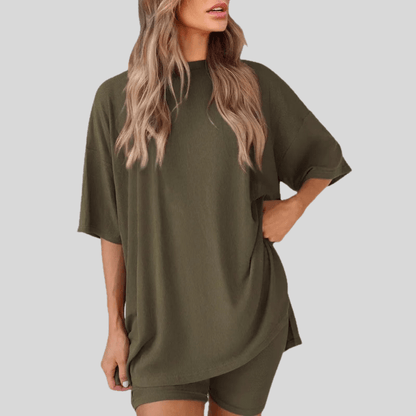 Loose Short Sleeve Top And Shorts Set