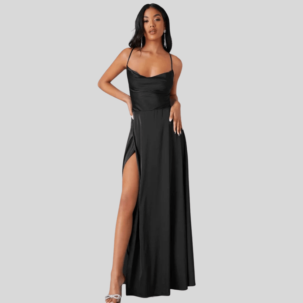 Backless Draped Neck Evening Gown