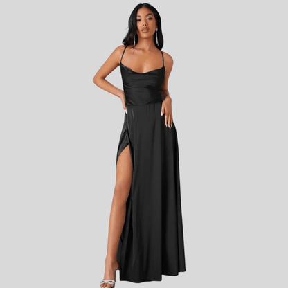Backless Draped Neck Evening Gown
