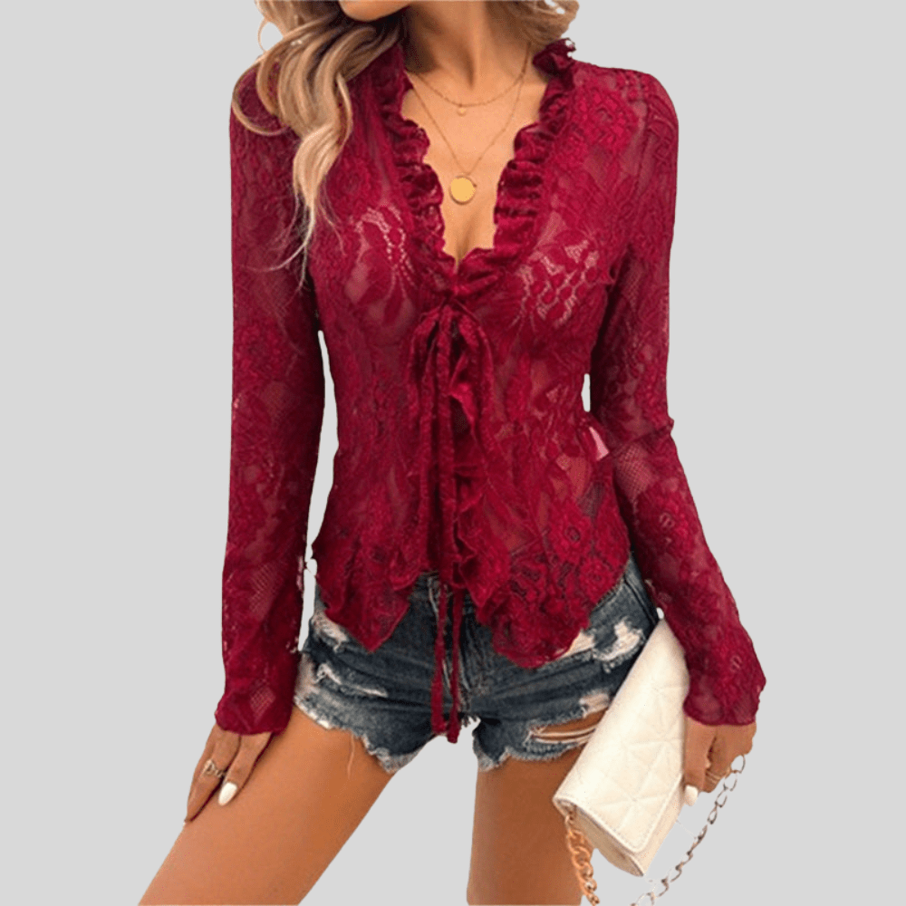 Icy Lace Tie Front Blouse