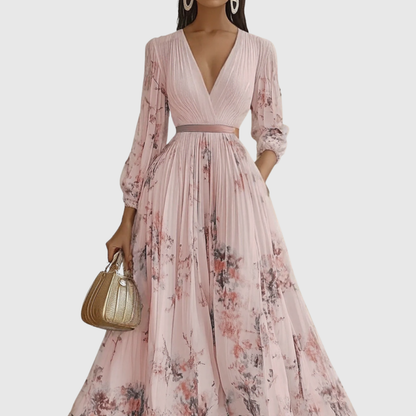 Elegant V Neck A Line Midi Dress
