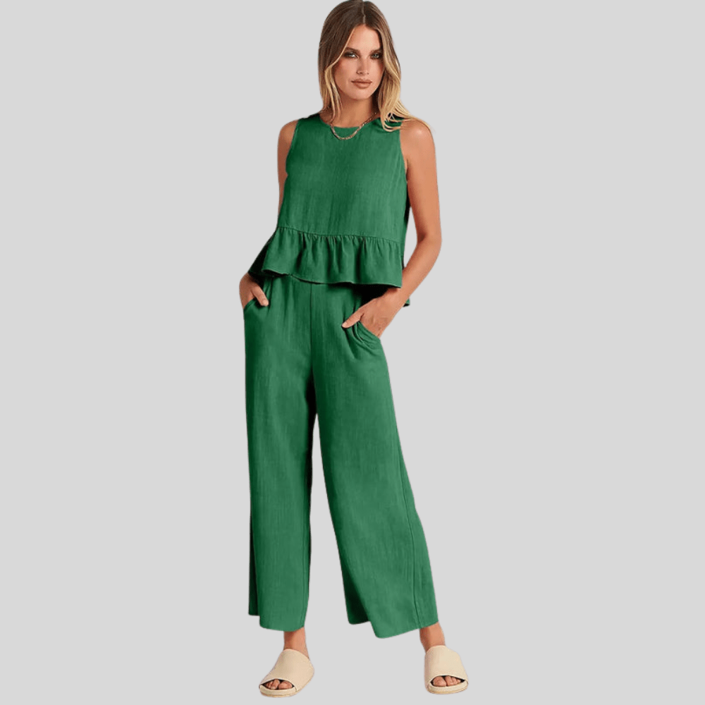 Sleeveless Pleated Vest And Wide Leg Pants Set