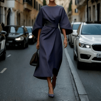 Chic Belted Lantern Sleeve Dress