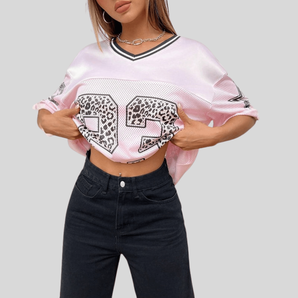 Oversized Animal Print V-Neck Top