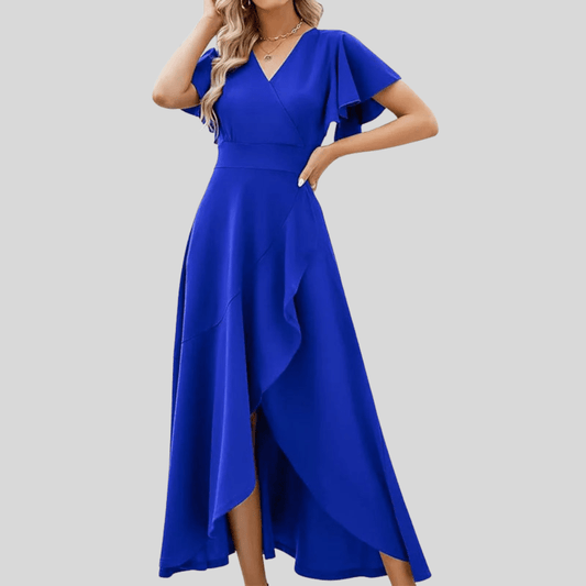 Graceful Lotus Sleeve Evening Dress