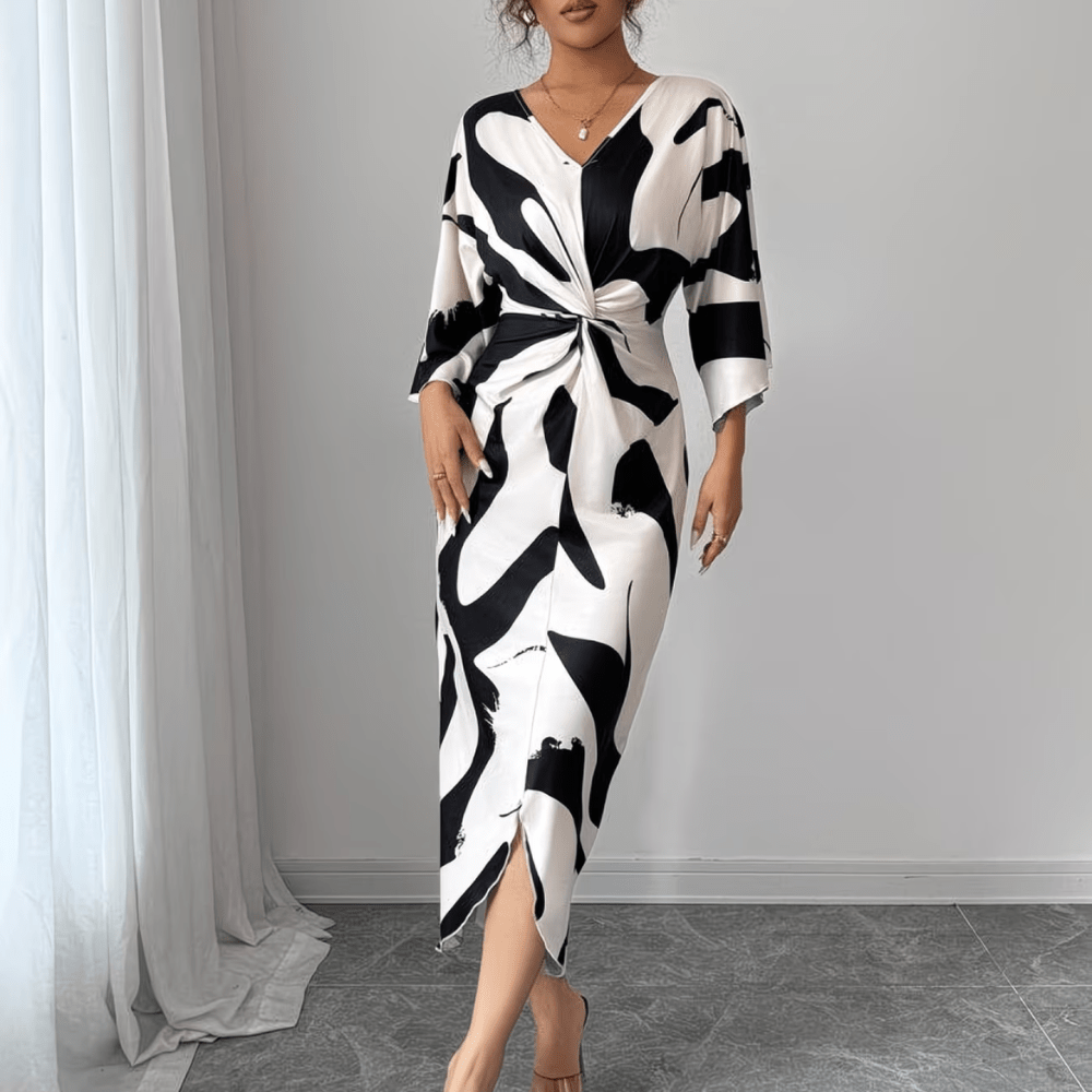 Sculpted Print Twist Midi Dress