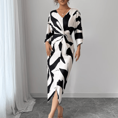 Sculpted Print Twist Midi Dress