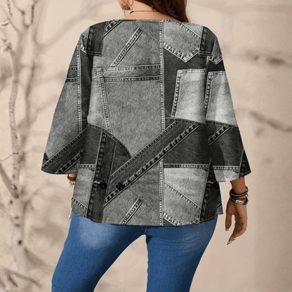 Casual Denim Blouse Round Neck