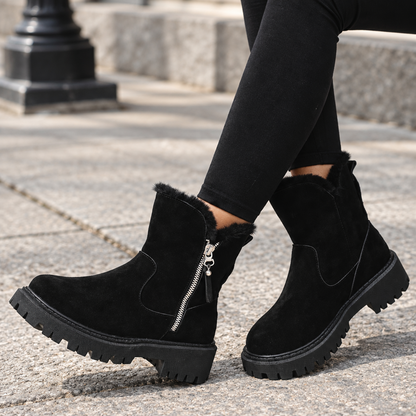 Winter Ankle Boots with Cozy Fuzzy Cuffs