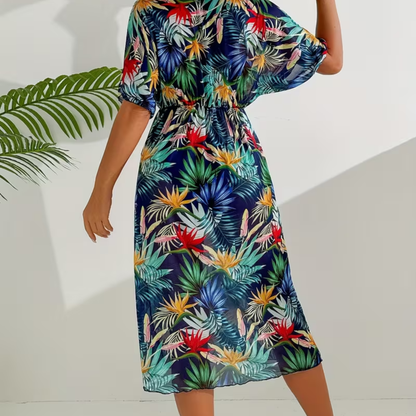 Tropical V Neck Beach Cover Up Dress