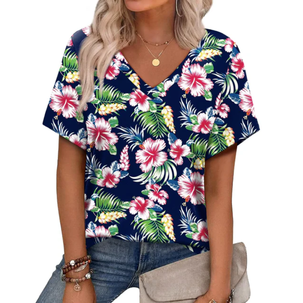 Vibrant Boho V Neck Top
