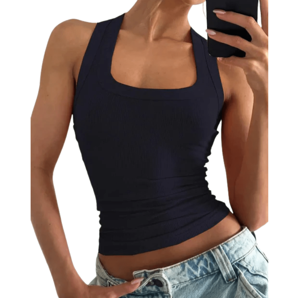 Ribbed U Neck Racer Tank