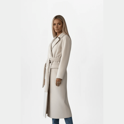 Polished Wool Coat Double Breasted with Belt