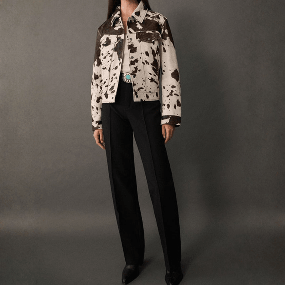 Bold Cow Print Cropped Blazer