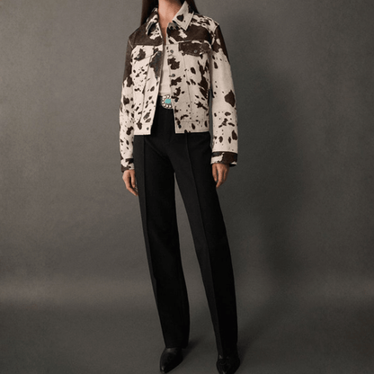 Bold Cow Print Cropped Blazer