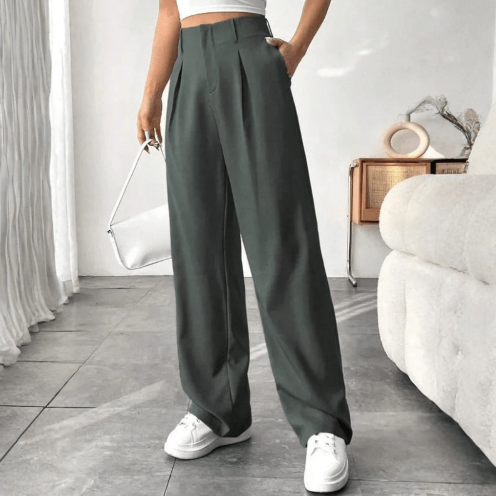 High Waisted Draped Wide Leg Pants