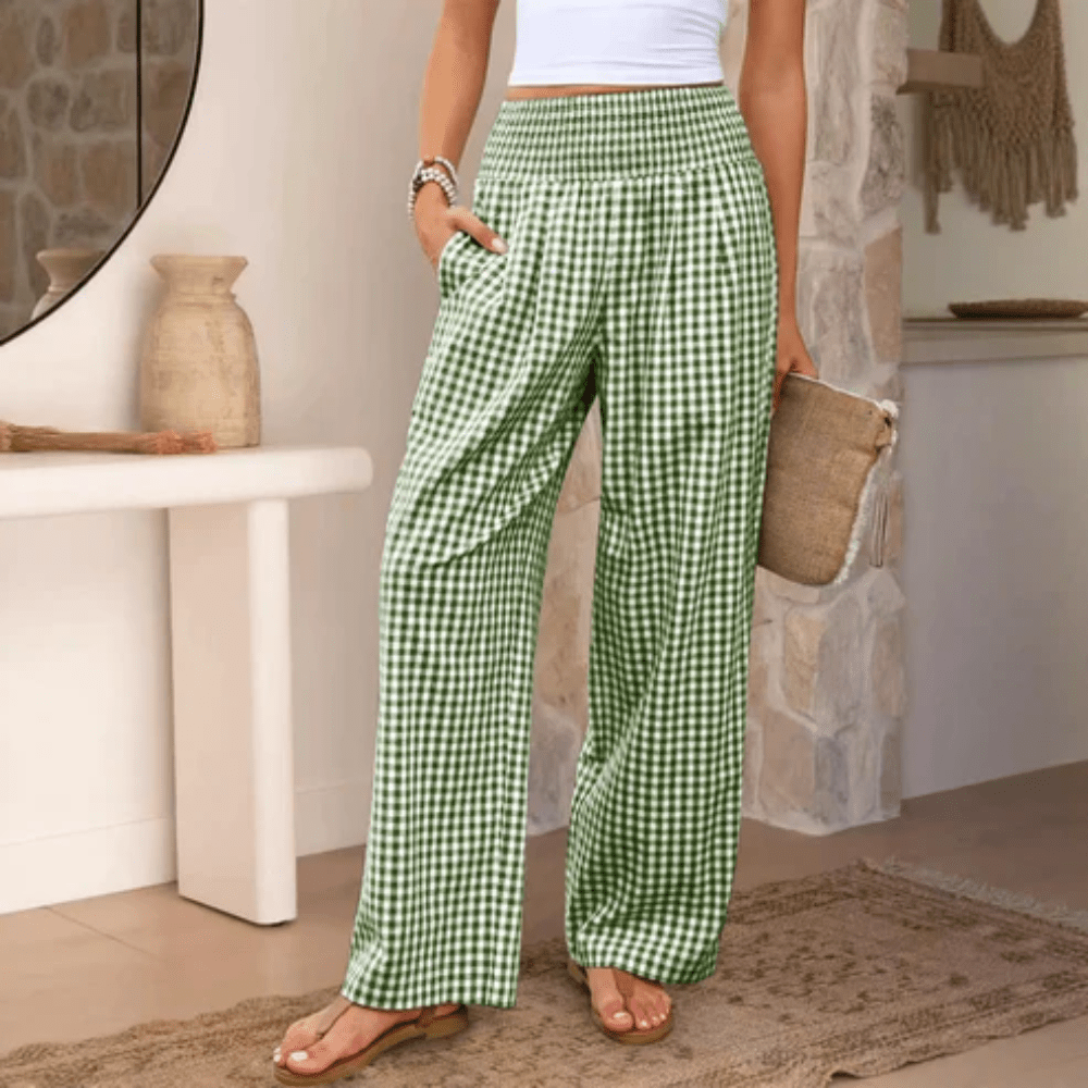 Casual Checkered Wide Leg Pants