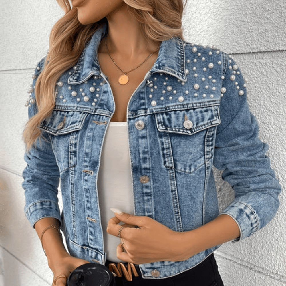 Glänzende Perlen-Denim-Jacke