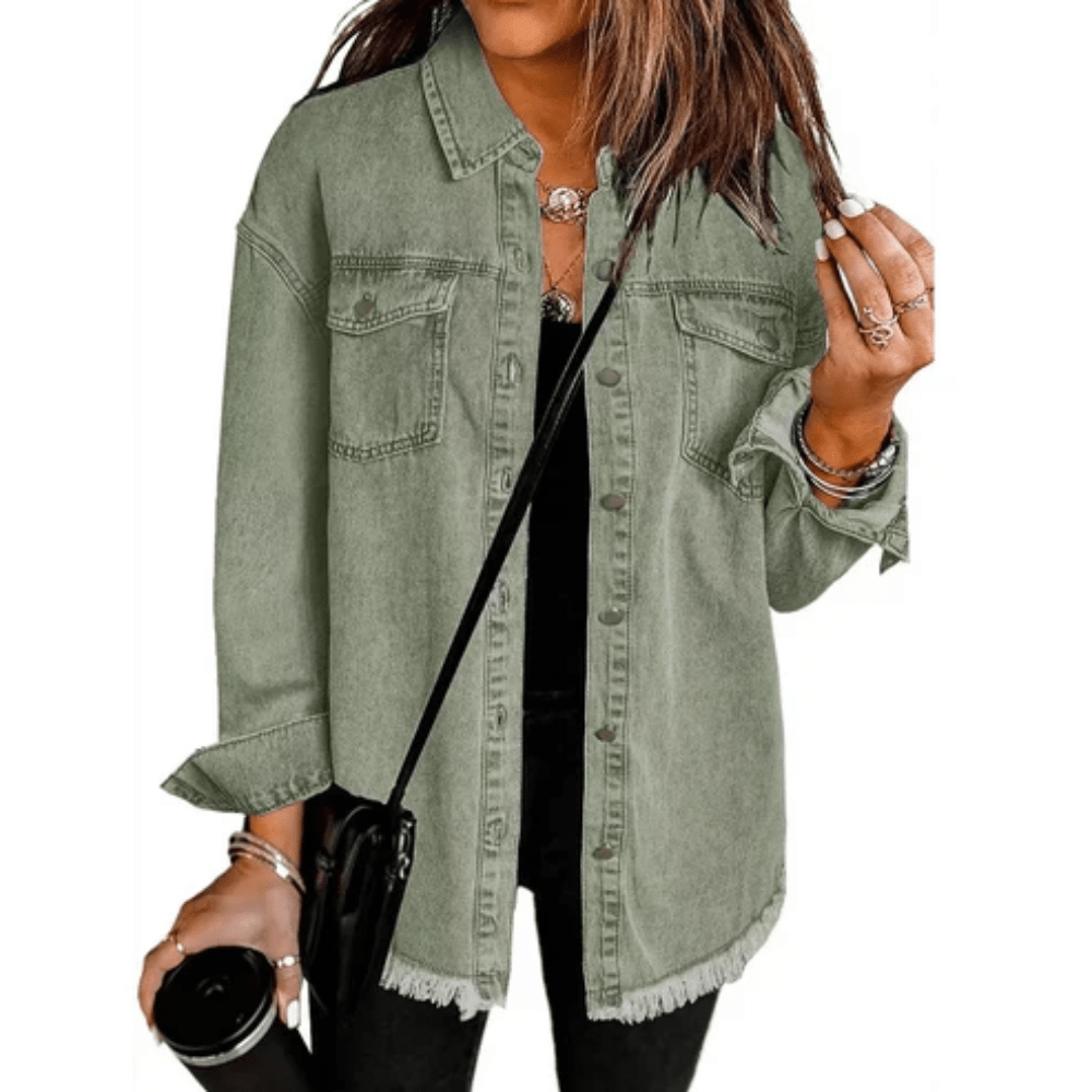Frayed Denim Oversized Shirt Jacket