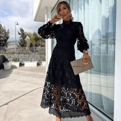 Elegant Lace Long Sleeve Midi Dress