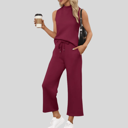 Sleeveless Vest and Wide Leg-Pants Set