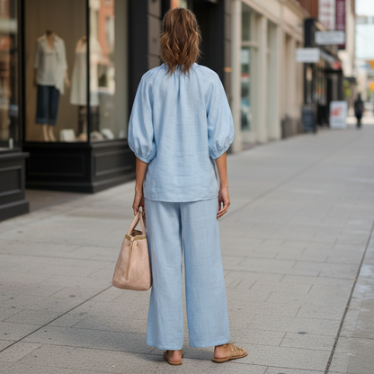 Blouson Sleeve Wide-Leg Trouser Set
