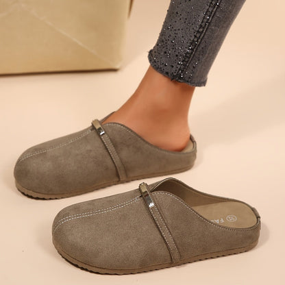 Metallic Buckle Slip On Mule Flats