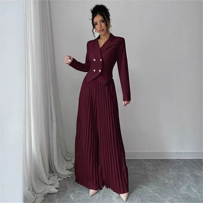 Pleated Wide Leg Pants Set