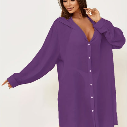 Hooded Button Beach Cover Up
