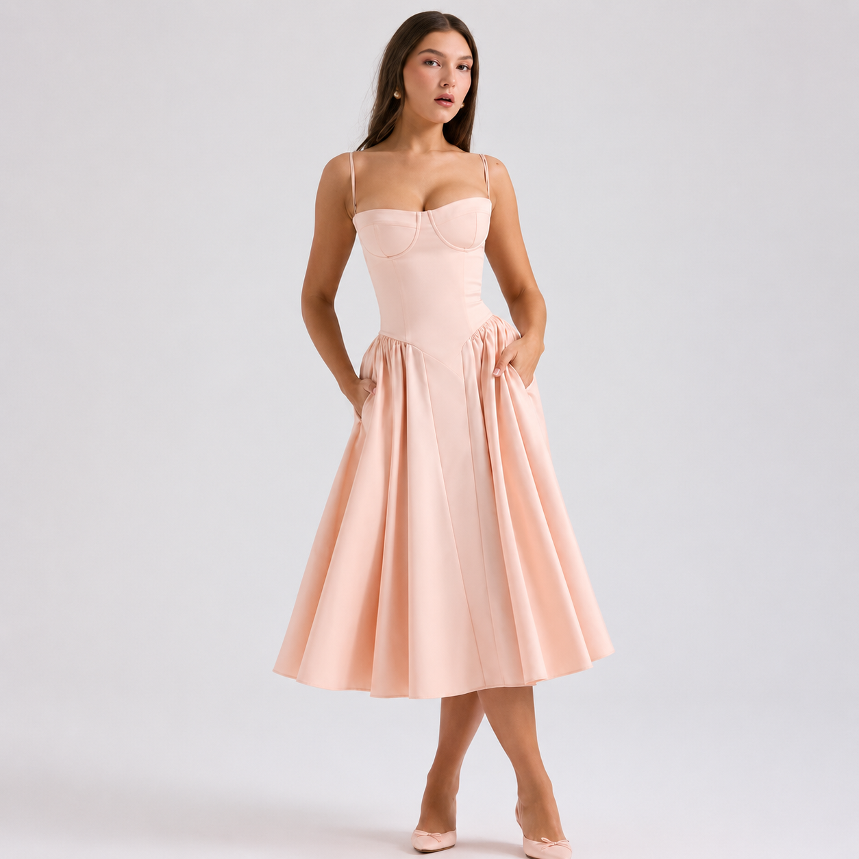 Elegant Corset Midi Dress with Adjustable Straps