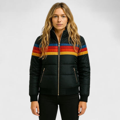 Striped Zip Front Puffer Jacket