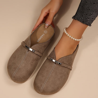 Metallic Buckle Slip On Mule Flats