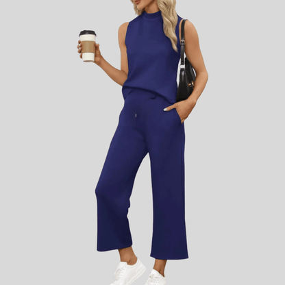 Sleeveless Vest and Wide Leg-Pants Set