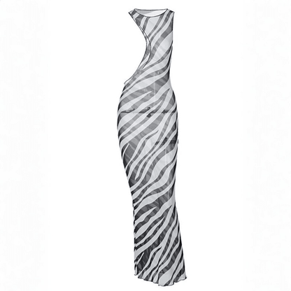 Zebra Mesh Maxi Dress Cutout