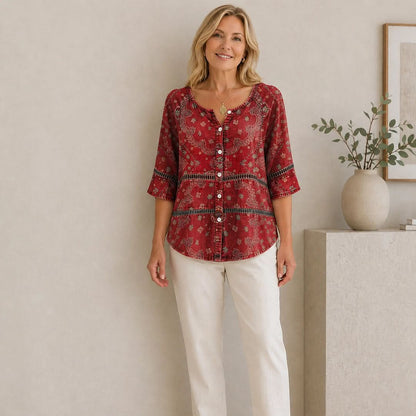 Vintage-Print V-Ausschnitt Top