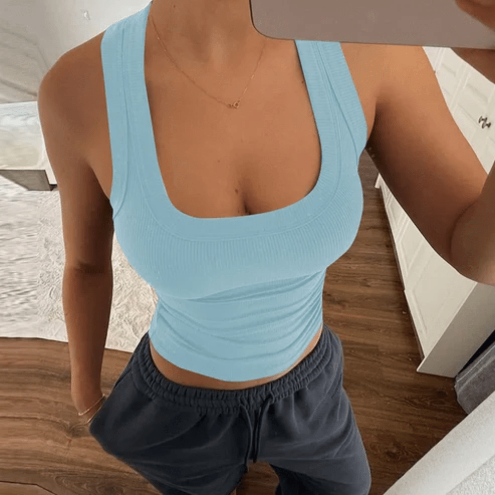 Ribbed U Neck Racer Tank