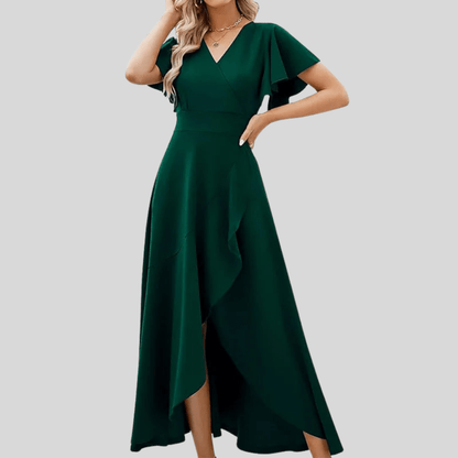 Graceful Lotus Sleeve Evening Dress