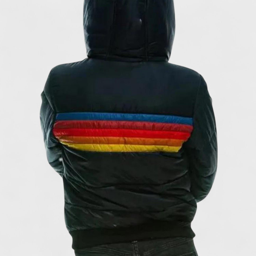 Striped Zip Front Puffer Jacket