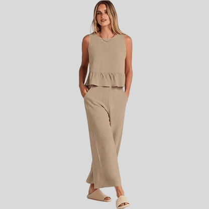 Sleeveless Pleated Vest And Wide Leg Pants Set