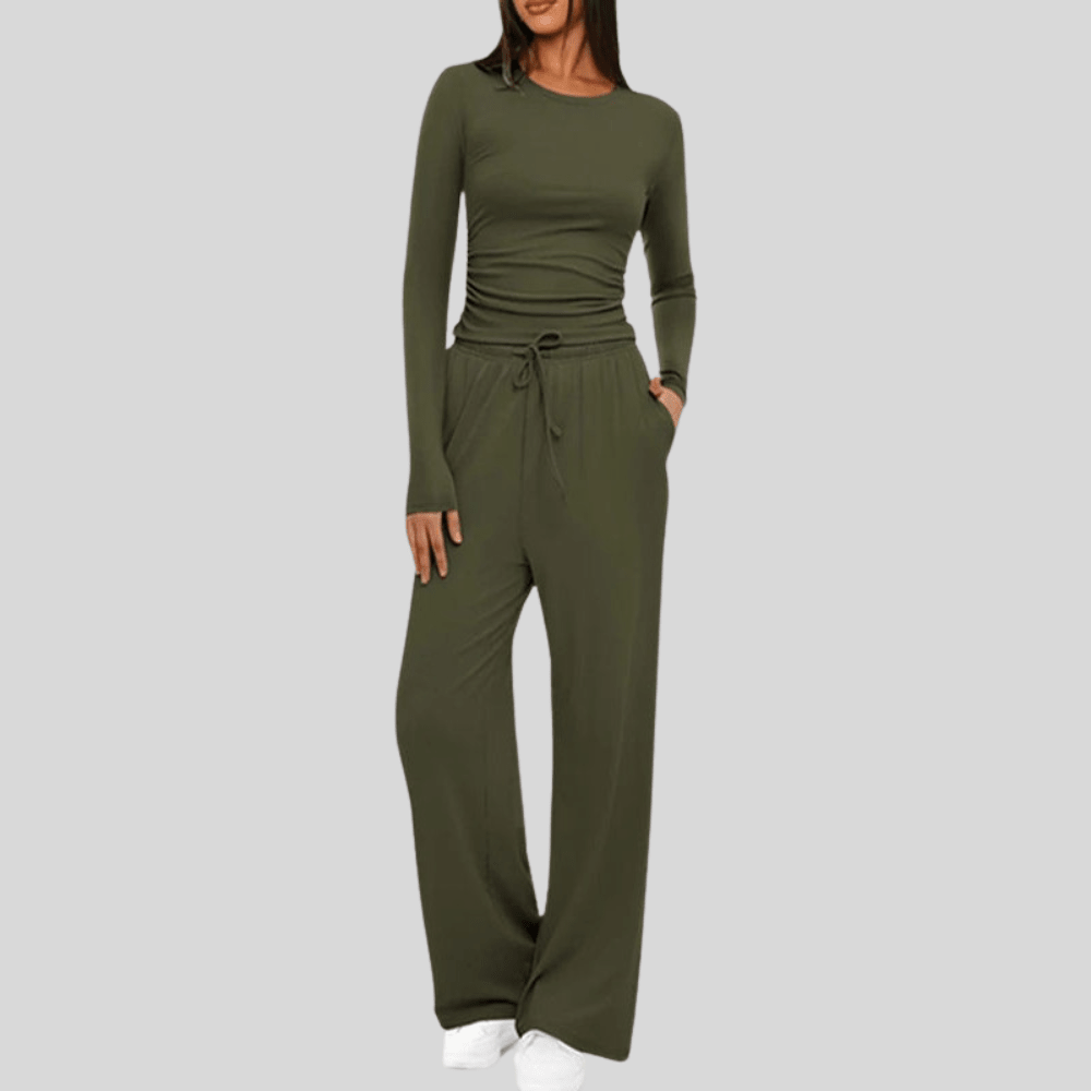 Asymmetrical Long Sleeve Wide Leg Pants Set