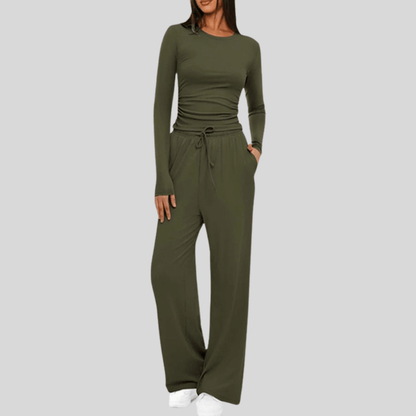 Asymmetrical Long Sleeve Wide Leg Pants Set