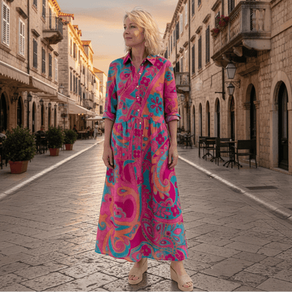 Bedrucktes Midikleid mit Kragen