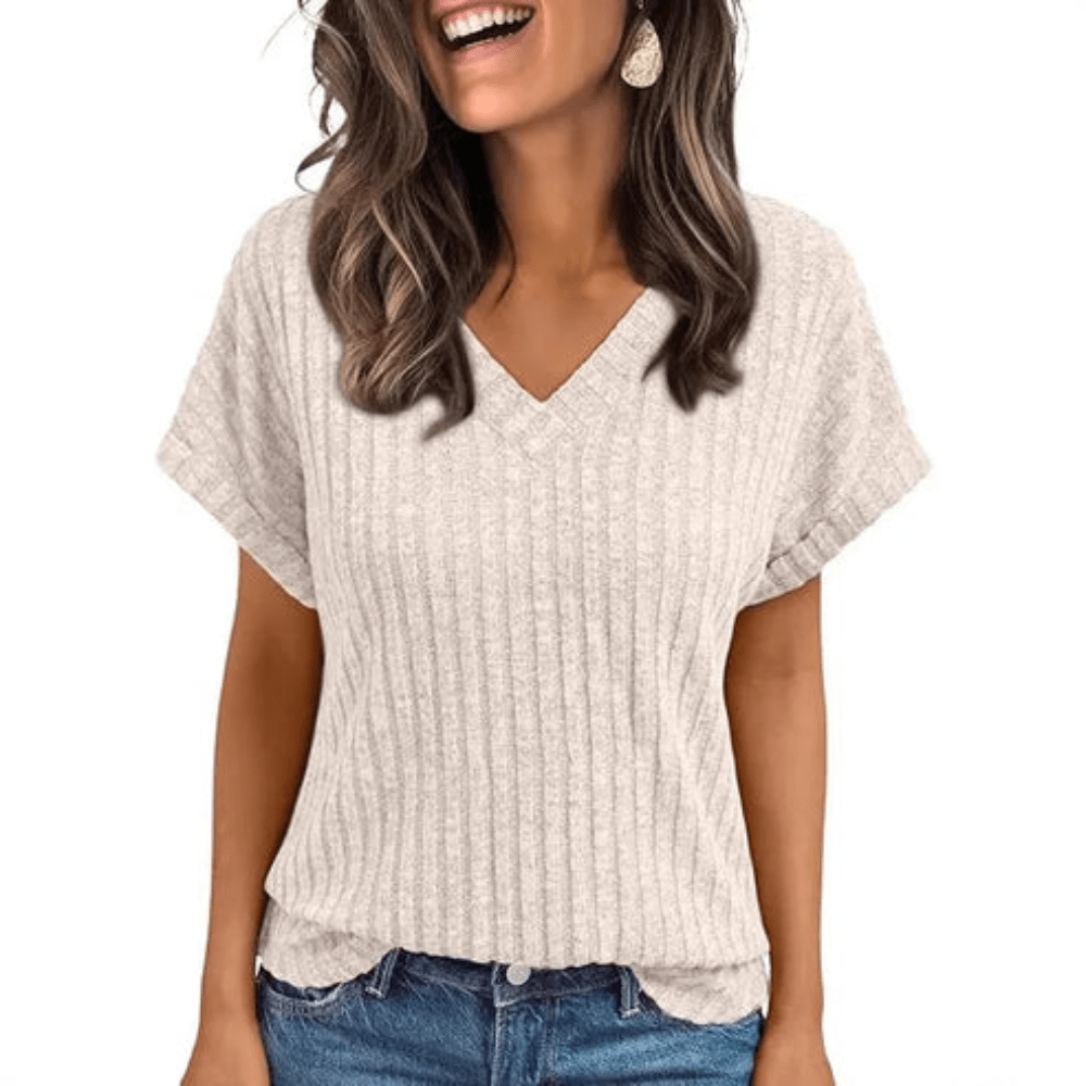 Cozy Textured V Neck Knit Top