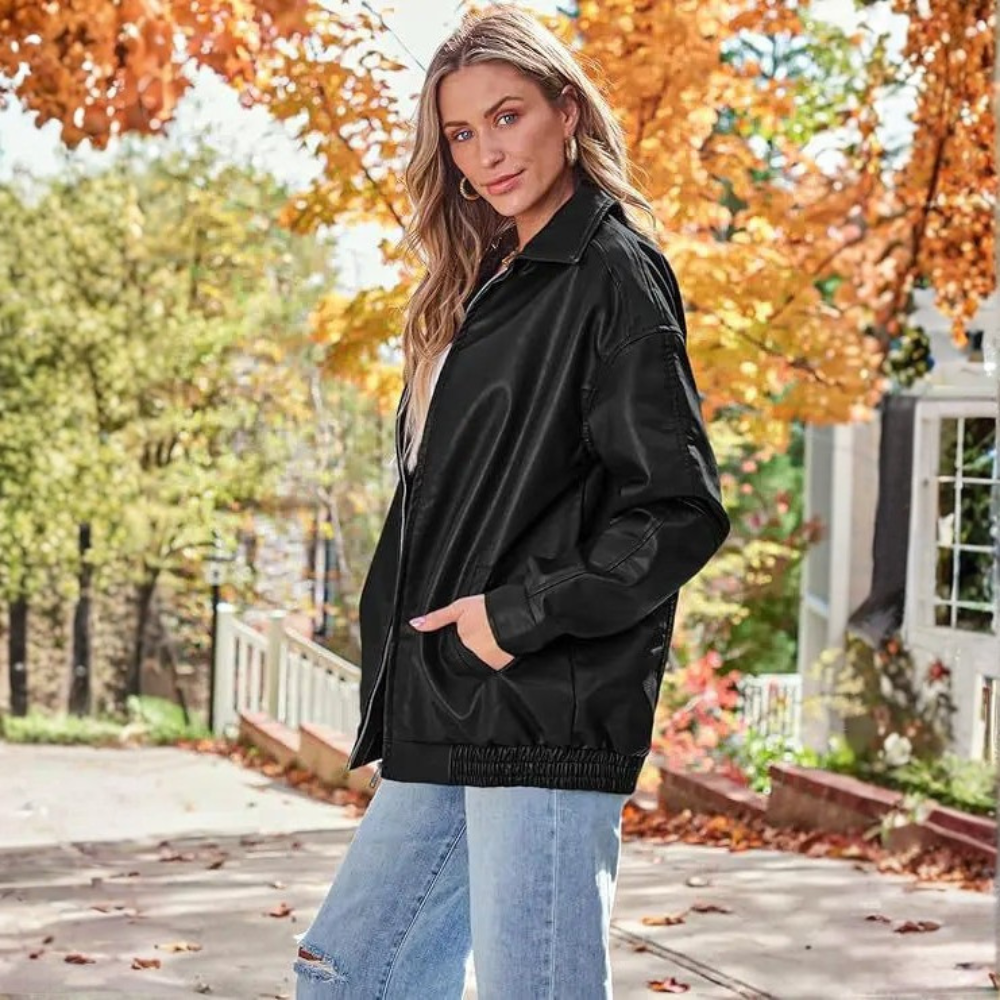 Sleek Leather Jacket Open Back